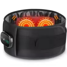 RespiteLab Cordless Heated Back Massager belt with digital control panel, on a white background