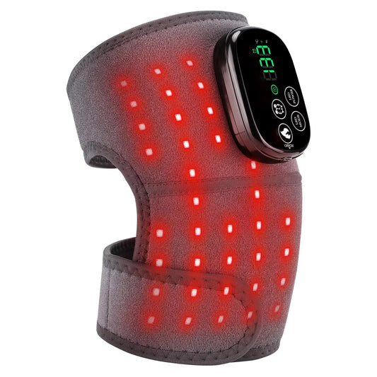 RespiteLab Red Light Knee Massager wrap with red light therapy beads and digital controller, on a white background